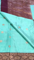 PURE BANARASI HANDLOOM KATAN SILK SAREE IN MINT GREEN WITH COFFEE BROWN ZARI BORDER AND PALLU