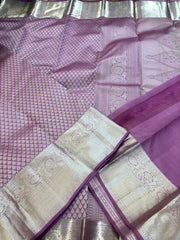 KSS305 Equisite Kanjivaram Pure Silk Brocade Saree In Mauve. Fall Peco done. Comes with stitched blouse size: 38 to 46. SILK MARK CERTIFIED