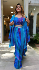 RFSS1603 - Beautiful blue stylish indo-western crop top embroidered shrug.