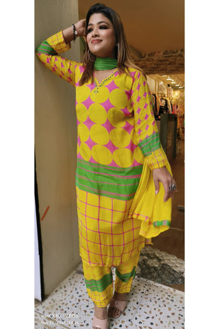 RFSS1631 - Chinon real mirror embroidery printed full suit with dupatta.