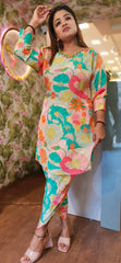RFSS1729 - Pure Crepe co-ord set. Comes with multicolor floral print Kurta and Tulip pants