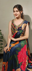 RFSS1715 - Pure Crepe Readymade drape Saree with Floral Prints. Comes with stylish Embroidered blouse.