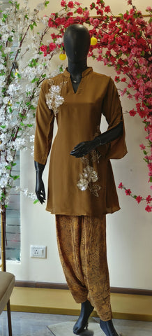 RFSS1718 - Stylish Co-ord set in Crepe fabric with Heavy Embroidery on Kurta. Comes with Printed Dhoti pants.