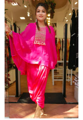 RFSS1720 - Stylish Partywear dhoti skirt in Pure Crepe. Comes with Crop top and heavy embroidered soft Organza Crop top.