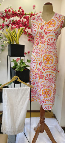 RFSS1830 - Floral Printed Summer Cotton Sleeveless Kurta With Pant