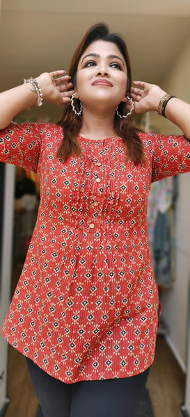 RFSS1836 - Floral Cotton Short Summer Kurta