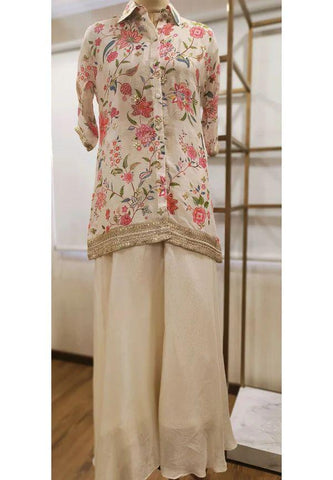 RFSS1847 - Pure Chinnon Floral Print Top With Palazzo And Inner