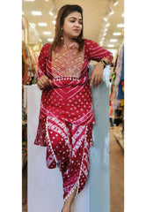 RFSS1849 - Muslin Silk Bandej Print Coord Set With Dhoti Pants