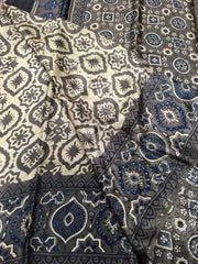 PURE MODAL SILK SAREE IN GRAY WITH INDIGO AJRAKH PRINT