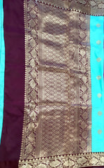 PURE BANARASI HANDLOOM KATAN SILK SAREE IN MINT GREEN WITH COFFEE BROWN ZARI BORDER AND PALLU