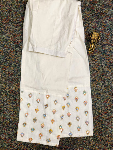 RFSS226 - Cream Cotton Pants with Golden Sequin work at bottom