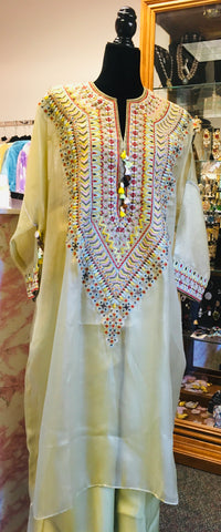 RFSS1903 - Pure Organza Pista Green Kurta With Heavy Embroidery On Yoke With Straight Pants