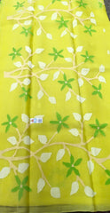 KKT131 PURE MATKA SILK JAMDANI SAREE IN LEMON YELLOW WITH WHITE THREAD WORK