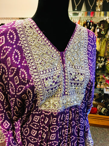 RFSS2002 -Pure Chinnon Georgette Purple Bandej Heavy Embroidered Kaftan With Gharara Pants