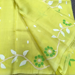 KKT131 PURE MATKA SILK JAMDANI SAREE IN LEMON YELLOW WITH WHITE THREAD WORK