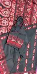 PURE HANDLOOM BALUCHURI SILK SAREE IN BLACK WITH RED AND WHITE SILK THREAD WORK