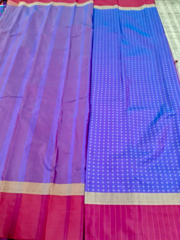 KSS319 Semi Silk Arani Pattu Saree w/ Stitched Blouse In Purple. Fall Peco done. Comes w/ stitched blouse size: 38 to 46.