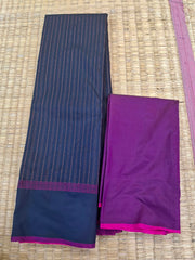 KSS323 Semi Silk Arani Pattu Saree w/ Stitched Blouse In Navy Blue w/ Pink Salvage. Fall Peco done. Stitched blouse size: 38 to 46.