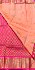 SKH143 KANCHIPURAM HANDLOOM PURE SILK SAREE IN PASTEL ORANGE WITH PINK ZARI BORDER AND PALLU