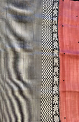 KKT144 PURE SILK MURSHIDABAD SAREE IN SALMON PINK WITH BLACK AND WHITE STRIPES