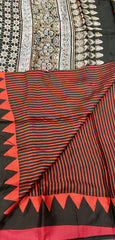 PURE MODAL SILK SAREE IN RED WITH BLACK STRIPES