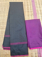 KSS322 Semi Silk Arani Pattu Saree w/ Stitched Blouse In Black w/ Pink Salvage. Fall Peco done. Stitched blouse size: 38 to 46.