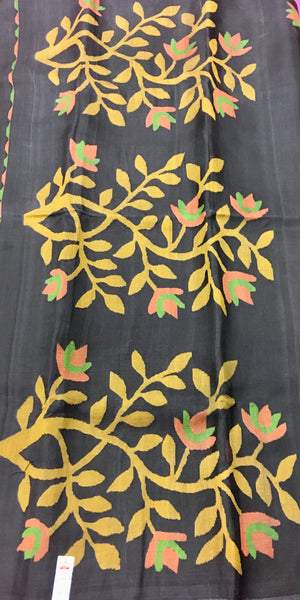 PURE MATKA SILK JAMDANI SAREE IN BLACK WITH MULTICOLOR THREAD WORK