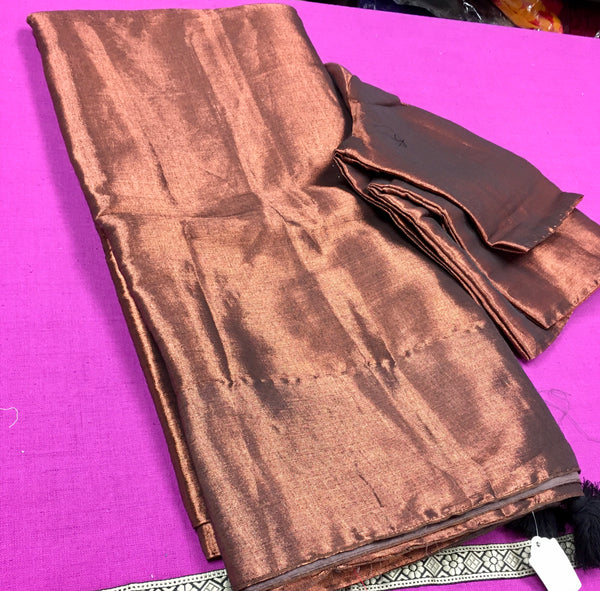 KSS360 HANDLOOM TISSUE MULL SAREE COPPER BROWN COLOR