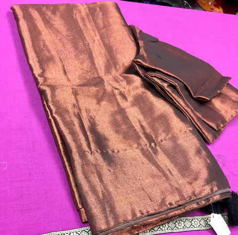 KSS360 HANDLOOM TISSUE MULL SAREE COPPER BROWN COLOR