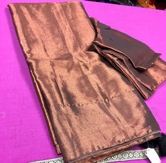 KSS360 HANDLOOM TISSUE MULL SAREE COPPER BROWN COLOR