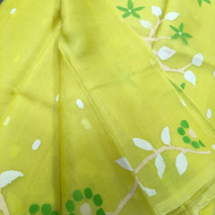 KKT131 PURE MATKA SILK JAMDANI SAREE IN LEMON YELLOW WITH WHITE THREAD WORK