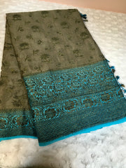 BKS 011- Pure Georgette  Banarasi saree with Gold Zari work. Comes with Unstitched Blouse.