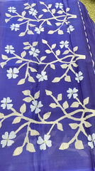 KKT130 PURE MATKA SILK JAMDANI SAREE IN DARK BLUE WITH WHITE THREAD WORK