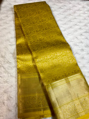 KSS307 Equisite Kanjivaram Pure Silk Brocade Saree In Yellow. Fall Peco done. Comes with stitched blouse size: 38 to 46. SILK MARK CERTIFIED
