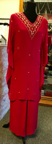 RFSS2016 -Pure Chiffon Embroidered Kaftan On Red With Sharara Pants