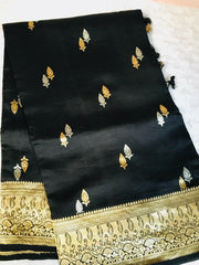 BKS 014 - Pure Banarasi Kora Silk Saree with Sona Rupa Floral Buttas. Comes with unstitched Blous