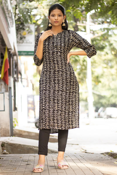 RFSS1310 - Muslin Printed Kurta In Black