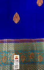 KKT107 PURE BANARASI HANDLOOM KORA SILK SAREE IN DARK BLUE WITH LIGHT BLUE ZARI BORDER AND PALLU