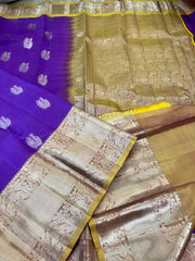 KSS313 Pure Kanjivaram Silk Saree In Purple w/ Wide Zari Border. Fall Peco done. Stitched blouse size: 38 to 46. SILK MARK CERTIFIED