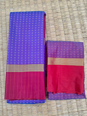KSS319 Semi Silk Arani Pattu Saree w/ Stitched Blouse In Purple. Fall Peco done. Comes w/ stitched blouse size: 38 to 46.