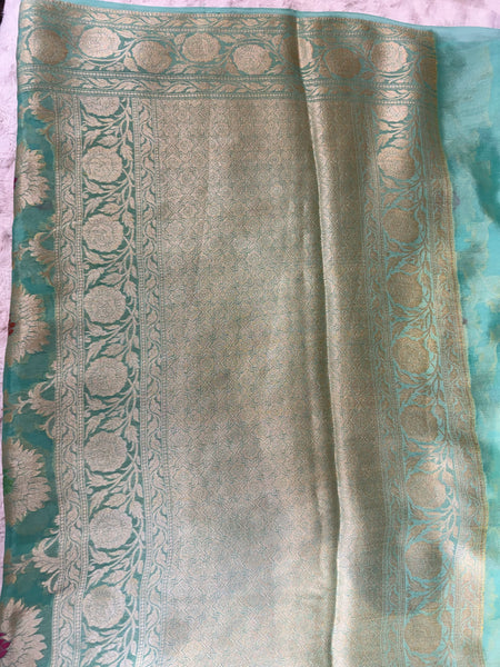 BNM103 - Pure Khaddi Banarasi Chiffon saree with Minakari Zari work. Comes with Stitiched Blouse.