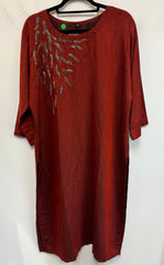 RFSS786 - Designer Silk Cotton Kurta in Rust Color with Embroidery on Yoke