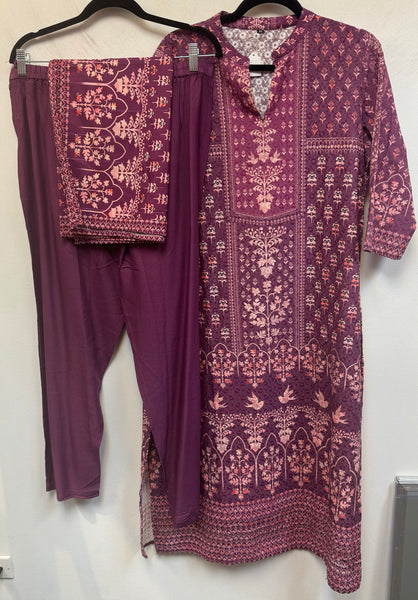 RFSS913 - Full Suit in Purple in Printed Hakoba. Comes with Pants and Dupatta