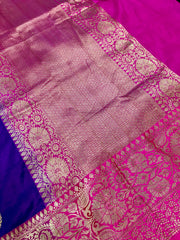 KKT124 PURE BANARASI HANDLOOM KATAN SILK SAREE IN PURPLE WITH RED RANI PINK BORDER AND PALLU