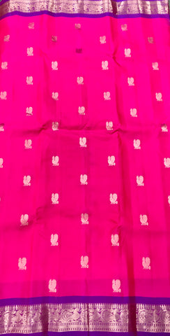 PURE GADWAL HANDLOOM SILK SAREE IN PINK WITH PURPLE ZARI BORDER AND PALLU