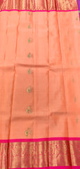 SKH143 KANCHIPURAM HANDLOOM PURE SILK SAREE IN PASTEL ORANGE WITH PINK ZARI BORDER AND PALLU