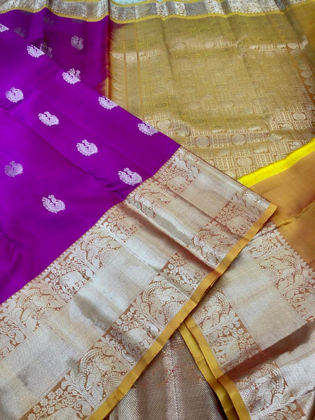 KSS314 Pure Kanjivaram Silk Saree In Dark Pink w/ Wide Zari Border. Fall Peco done. Stitched blouse size: 38 to 46. SILK MARK CERTIFIED