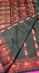 PURE HANDLOOM BALUCHURI SILK SAREE IN BLACK WITH RED AND WHITE SILK THREAD WORK