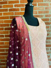 AMI111 - Party Wear Sharara Set in Peach with Lucknowi Sequin work. Comes with Dupatta