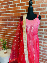 AMI113 - Party Wear Sharara Set in Pink (Ombre) with Heavy Embroidery work. Comes with Dupatta